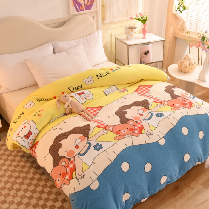 91家纺网 家纺一手货源 找家纺 甜之梦家纺 2025新款印花牛奶绒单品被套可定制任何尺寸泡泡公主