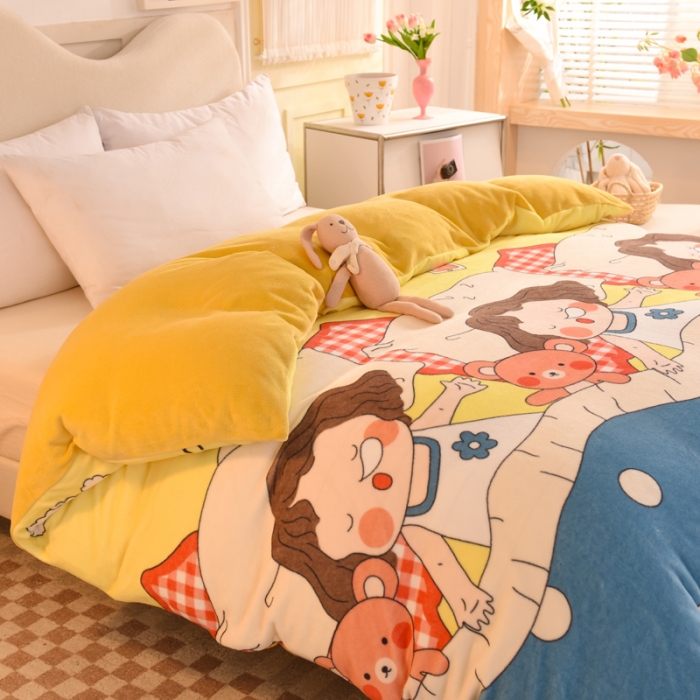 91家纺网 家纺一手货源 找家纺 甜之梦家纺 2025新款印花牛奶绒单品被套可定制任何尺寸泡泡公主