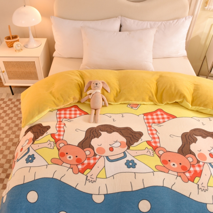 91家纺网 家纺一手货源 找家纺 甜之梦家纺 2025新款印花牛奶绒单品被套可定制任何尺寸泡泡公主