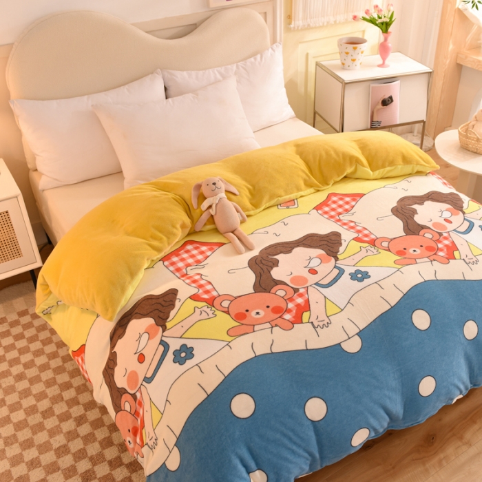 91家纺网 家纺一手货源 找家纺 甜之梦家纺 2025新款印花牛奶绒单品被套可定制任何尺寸泡泡公主