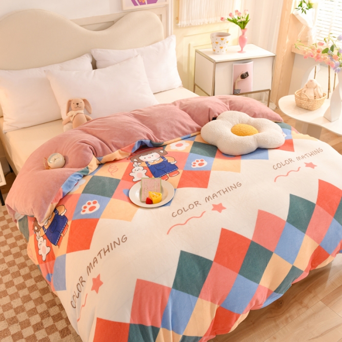 91家纺网 家纺一手货源 找家纺 甜之梦家纺2025新款印花牛奶绒单品被套（可定制尺寸）校园女孩