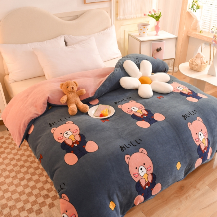 91家纺网 家纺一手货源 找家纺 甜之梦家纺 2025新款印花牛奶绒单品被套可定制任何尺寸 雪花熊