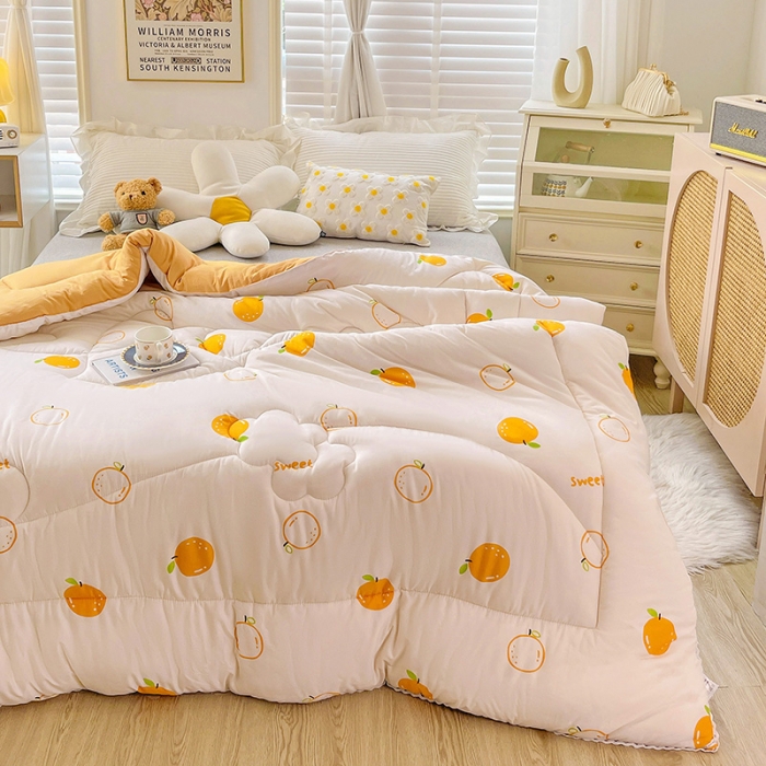 91家纺网 家纺一手货源 找家纺 2022新款直播爆款水洗棉印花小花边春秋被冬被 爆爆橙