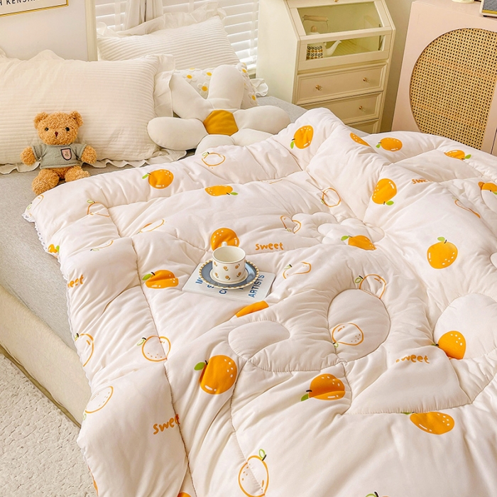 91家纺网 家纺一手货源 找家纺 2022新款直播爆款水洗棉印花小花边春秋被冬被 爆爆橙