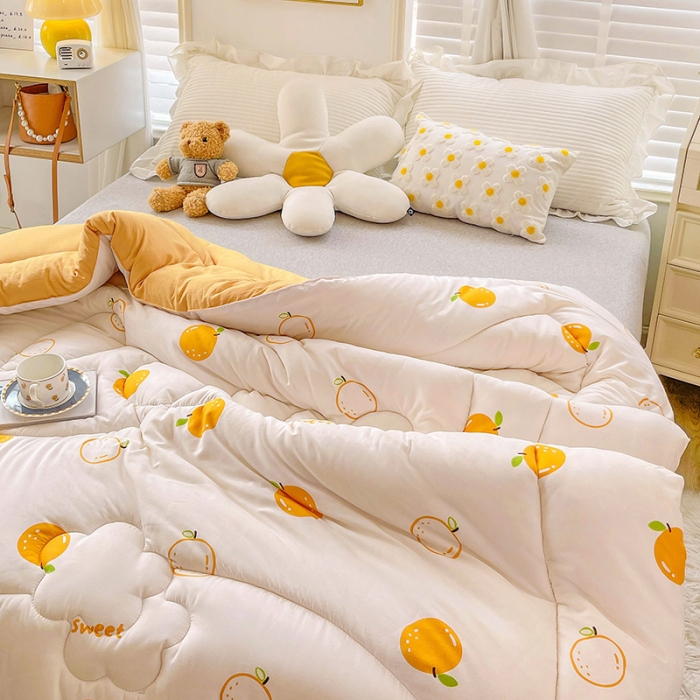 91家纺网 家纺一手货源 找家纺 2022新款直播爆款水洗棉印花小花边春秋被冬被 爆爆橙