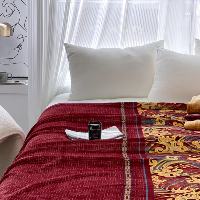 91家纺网 家纺一手货源 找家纺 缔缦 22新款More design AB版复合毛毯 瑞彩祥云