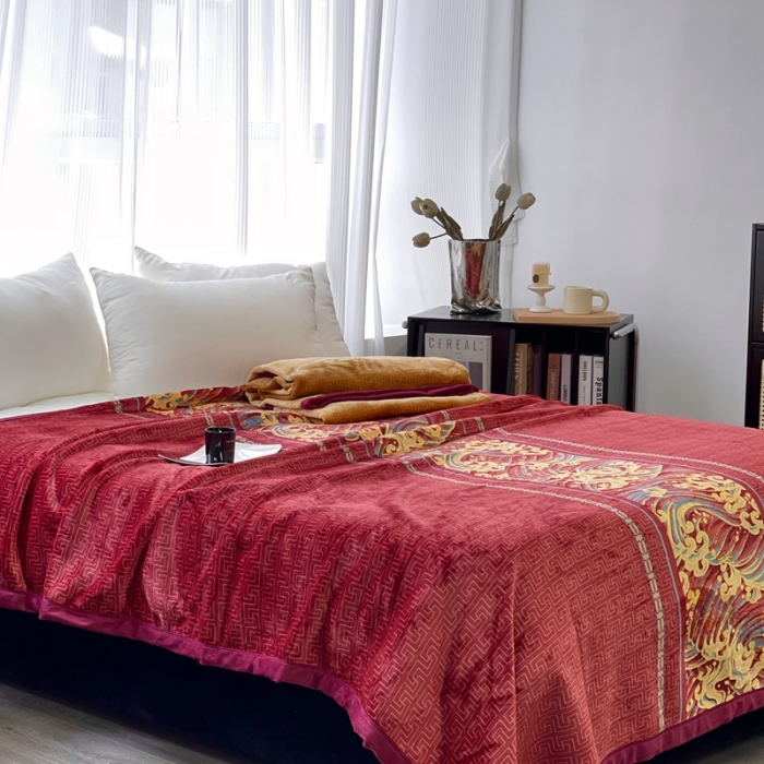 91家纺网 家纺一手货源 找家纺 缔缦 22新款More design AB版复合毛毯 瑞彩祥云