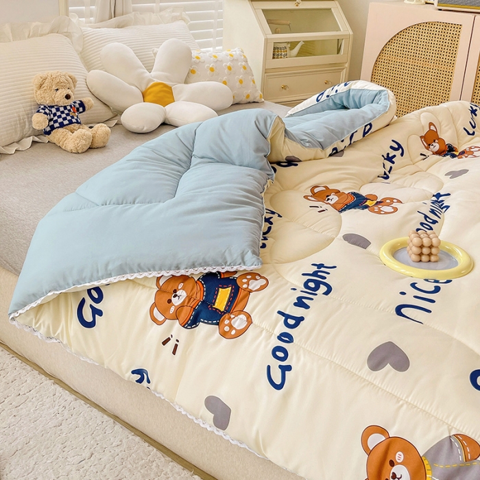 91家纺网 家纺一手货源 找家纺 2022新款直播爆款水洗棉印花小花边春秋被冬被 超酷熊