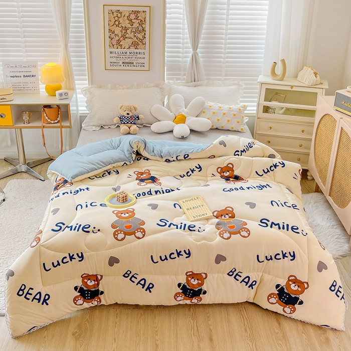 91家纺网 家纺一手货源 找家纺 2022新款直播爆款水洗棉印花小花边春秋被冬被 超酷熊