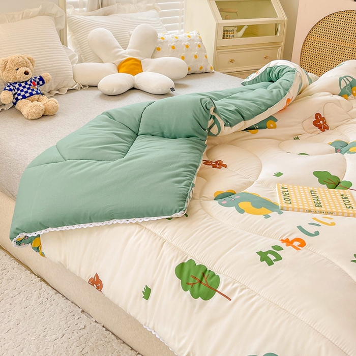 91家纺网 家纺一手货源 找家纺 2022新款直播爆款水洗棉印花小花边春秋被冬被 萌萌恐龙