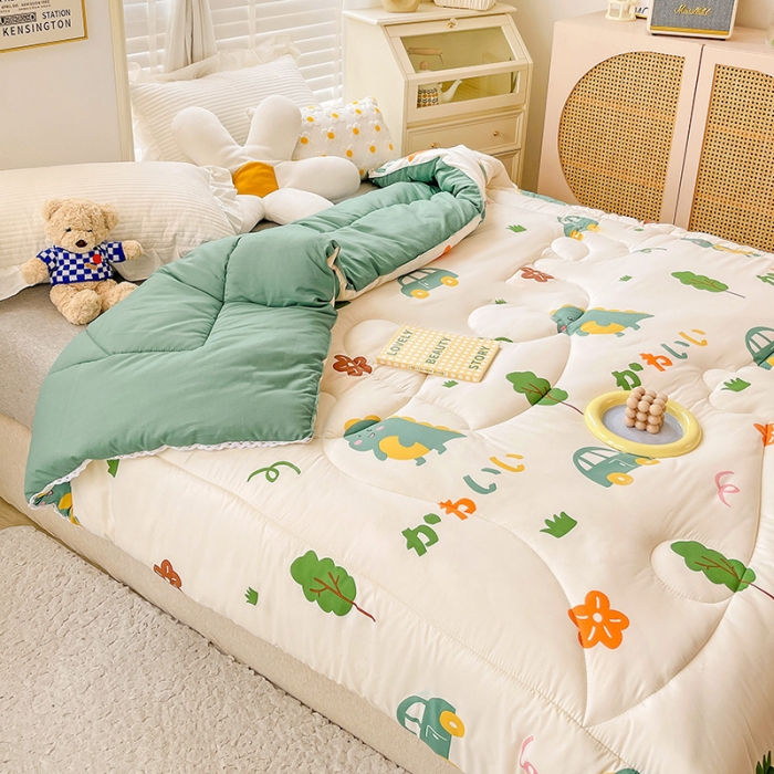 91家纺网 家纺一手货源 找家纺 2022新款直播爆款水洗棉印花小花边春秋被冬被 萌萌恐龙