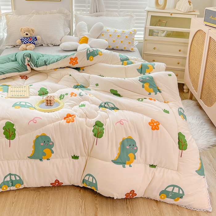 91家纺网 家纺一手货源 找家纺 2022新款直播爆款水洗棉印花小花边春秋被冬被 萌萌恐龙