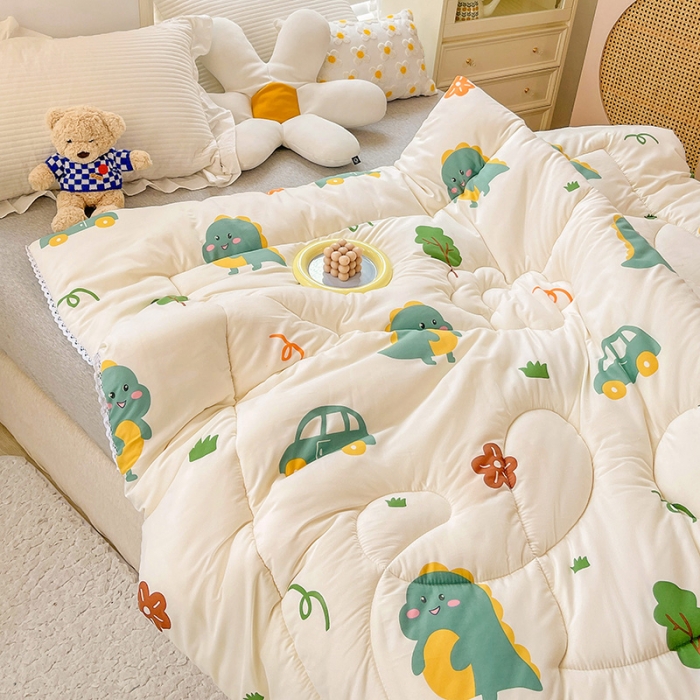 91家纺网 家纺一手货源 找家纺 2022新款直播爆款水洗棉印花小花边春秋被冬被 萌萌恐龙