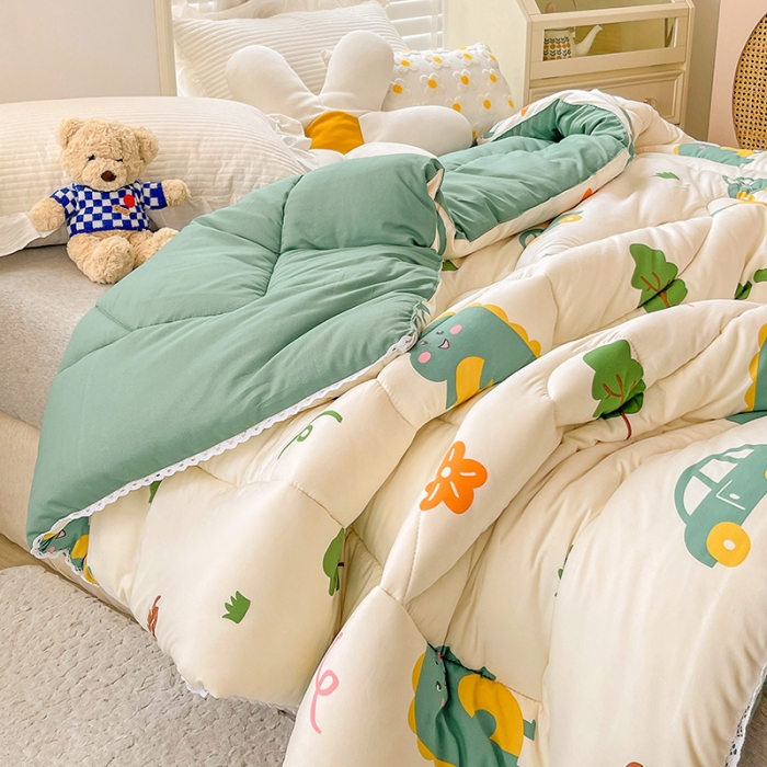 91家纺网 家纺一手货源 找家纺 2022新款直播爆款水洗棉印花小花边春秋被冬被 萌萌恐龙