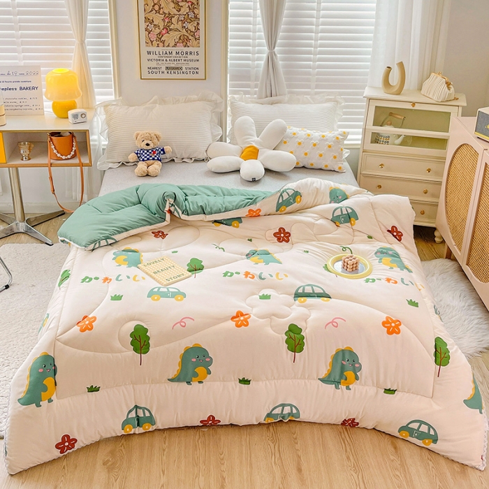 91家纺网 家纺一手货源 找家纺 2022新款直播爆款水洗棉印花小花边春秋被冬被 萌萌恐龙