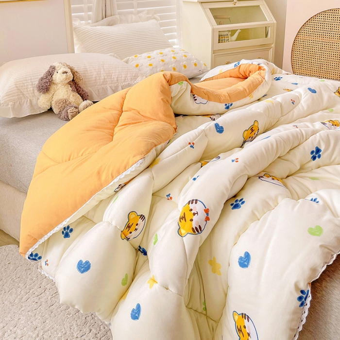 91家纺网 家纺一手货源 找家纺 2022新款直播爆款水洗棉印花小花边春秋被冬被 小老虎