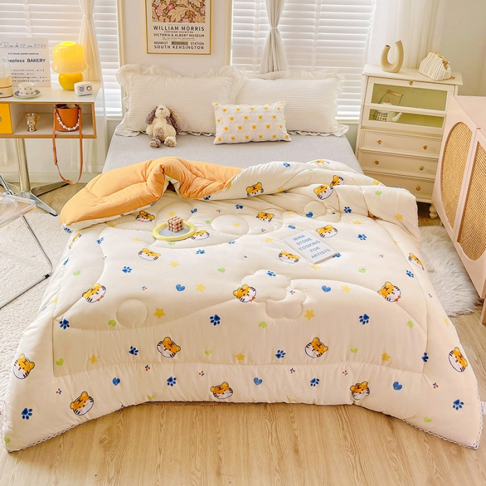 91家纺网 家纺一手货源 找家纺 2022新款直播爆款水洗棉印花小花边春秋被冬被 小老虎