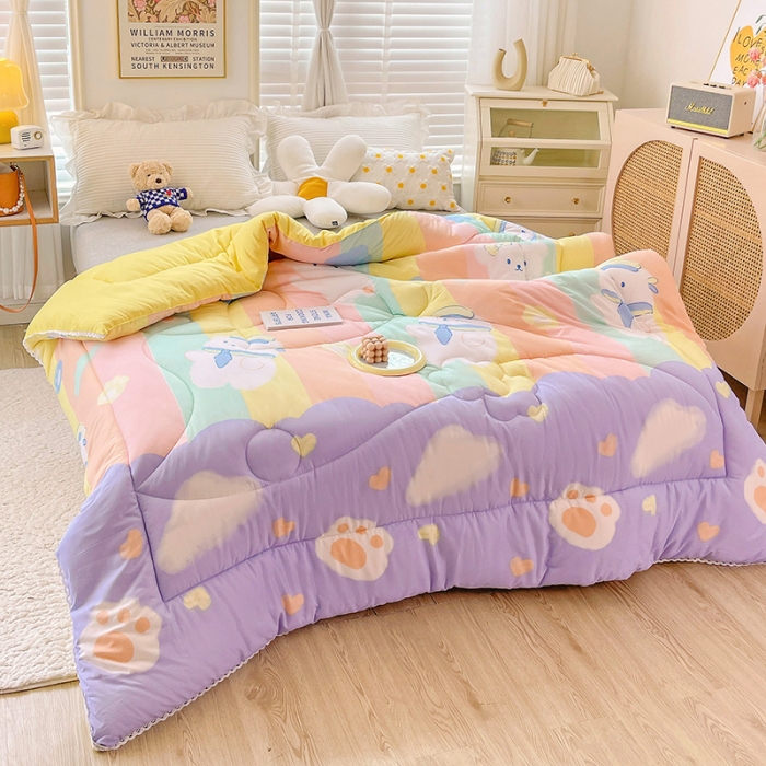 91家纺网 家纺一手货源 找家纺 2022新款直播爆款水洗棉印花小花边春秋被冬被 小熊宝