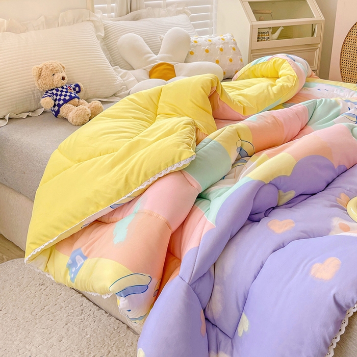 91家纺网 家纺一手货源 找家纺 2022新款直播爆款水洗棉印花小花边春秋被冬被 小熊宝