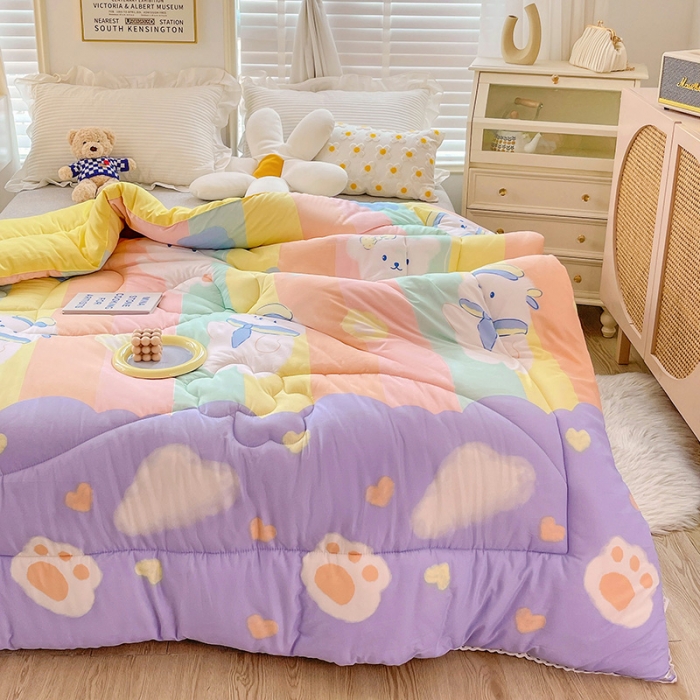 91家纺网 家纺一手货源 找家纺 2022新款直播爆款水洗棉印花小花边春秋被冬被 小熊宝