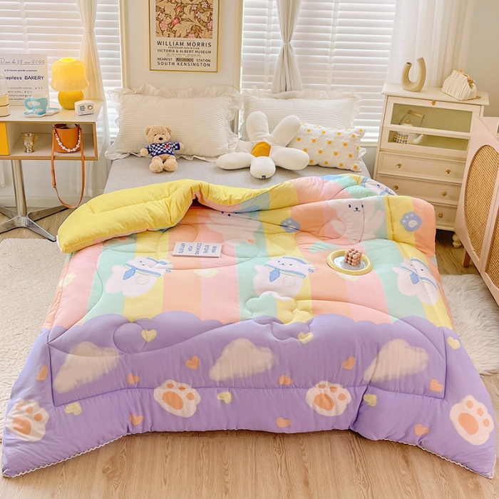 91家纺网 家纺一手货源 找家纺 2022新款直播爆款水洗棉印花小花边春秋被冬被 小熊宝