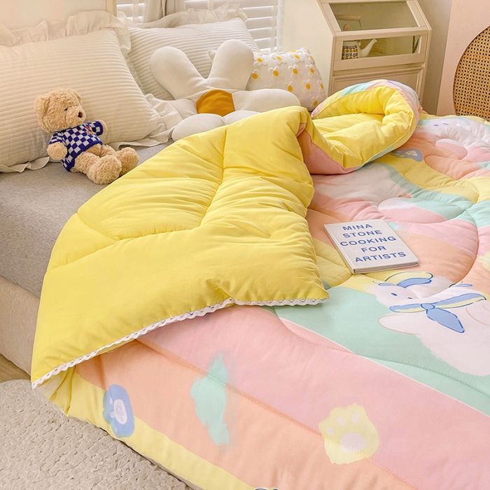 91家纺网 家纺一手货源 找家纺 2022新款直播爆款水洗棉印花小花边春秋被冬被 小熊宝