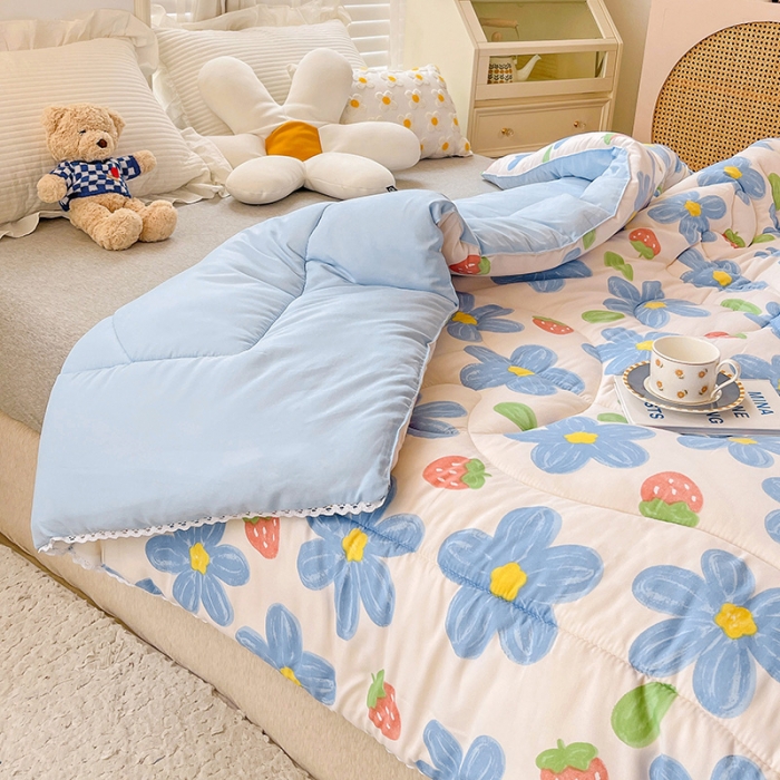 91家纺网 家纺一手货源 找家纺 2022新款直播爆款水洗棉印花小花边春秋被冬被 幸运花