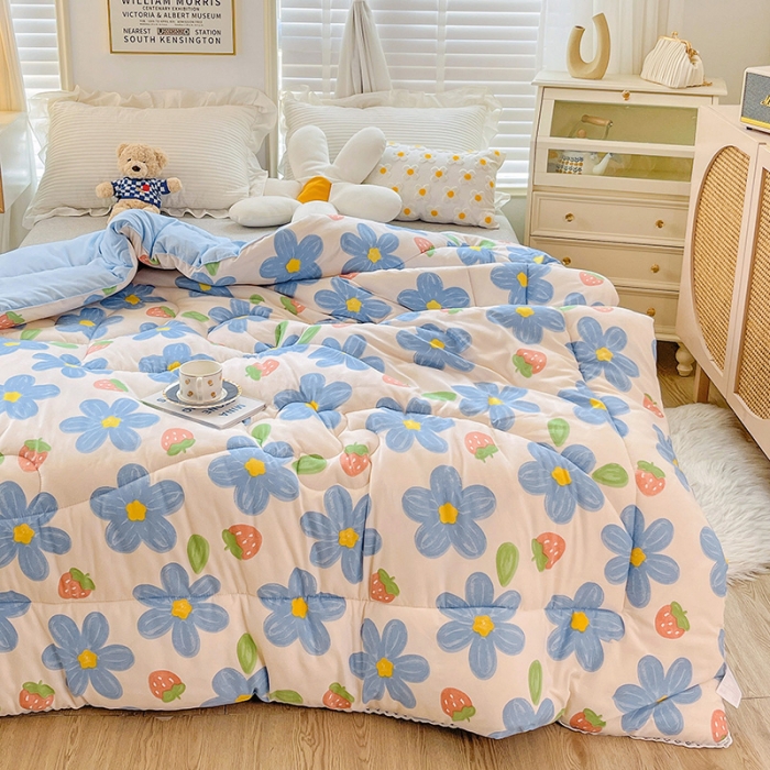 91家纺网 家纺一手货源 找家纺 2022新款直播爆款水洗棉印花小花边春秋被冬被 幸运花