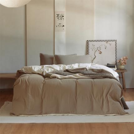 91家纺网 家纺一手货源 找家纺 安莱生活 2022新款全棉双层纱纯色四件套--侘寂风 澳白