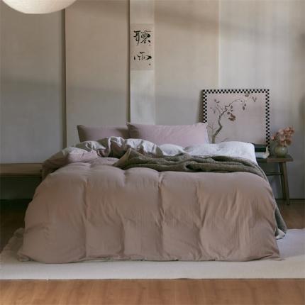 91家纺网 家纺一手货源 找家纺 安莱生活 2022新款全棉双层纱纯色四件套--侘寂风 灰粉