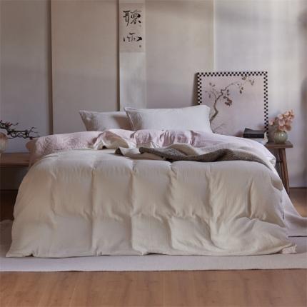 91家纺网 家纺一手货源 找家纺 安莱生活 2022新款全棉双层纱纯色四件套--侘寂风 奶粉