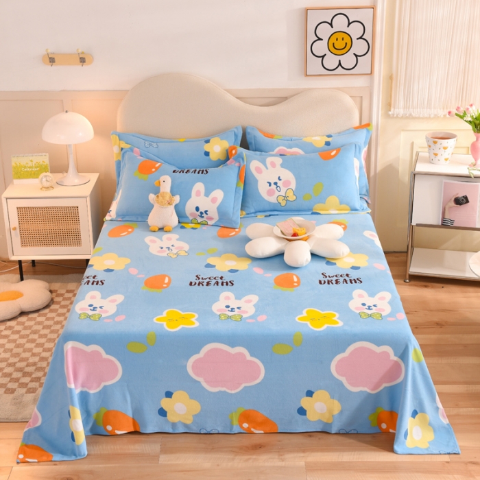 91家纺网 家纺一手货源 找家纺 甜之梦家纺 2025新款印花牛奶绒单品床单可定制任何尺寸 爱心萌兔