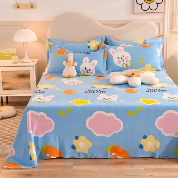 91家纺网 家纺一手货源 找家纺 甜之梦家纺 2025新款印花牛奶绒单品床单可定制任何尺寸 爱心萌兔