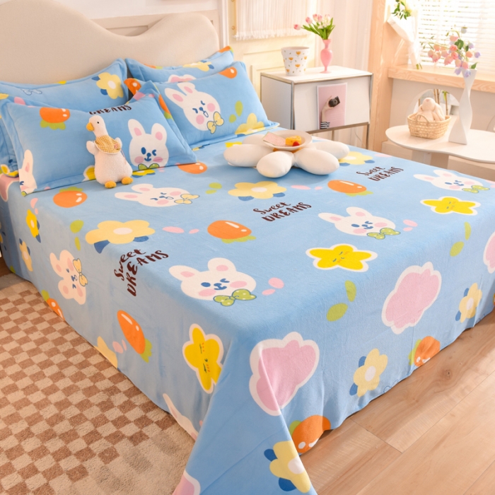 91家纺网 家纺一手货源 找家纺 甜之梦家纺 2025新款印花牛奶绒单品床单可定制任何尺寸 爱心萌兔