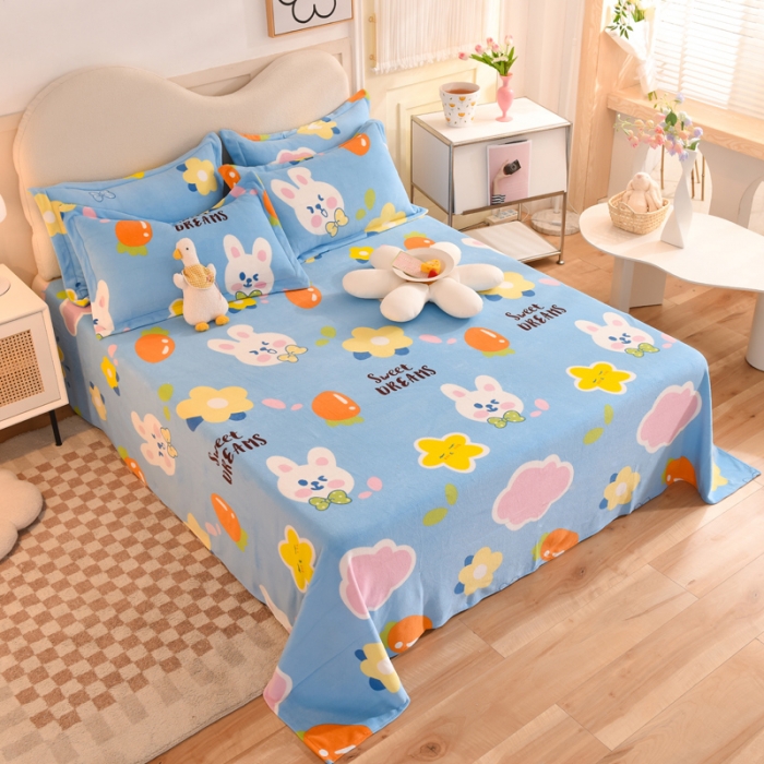 91家纺网 家纺一手货源 找家纺 甜之梦家纺 2025新款印花牛奶绒单品床单可定制任何尺寸 爱心萌兔