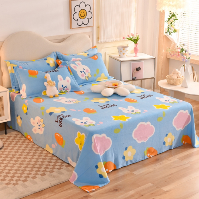 91家纺网 家纺一手货源 找家纺 甜之梦家纺 2025新款印花牛奶绒单品床单可定制任何尺寸 爱心萌兔