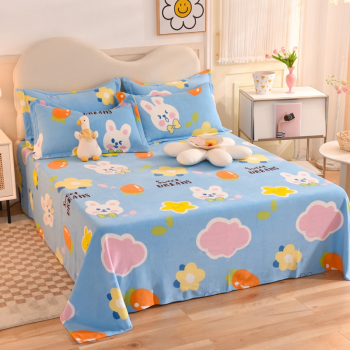 91家纺网 家纺一手货源 找家纺 甜之梦家纺 2025新款印花牛奶绒单品床单可定制任何尺寸 爱心萌兔