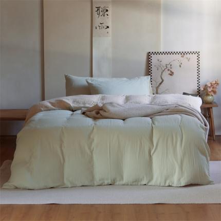 91家纺网 家纺一手货源 找家纺 安莱生活 2022新款全棉双层纱纯色四件套--侘寂风 青杏