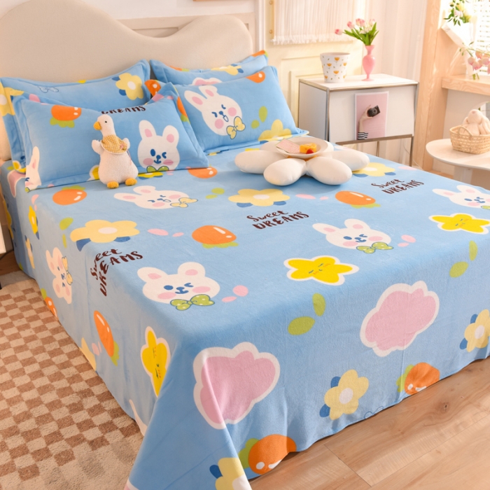 91家纺网 家纺一手货源 找家纺 甜之梦家纺 2025新款印花牛奶绒单品床单可定制任何尺寸 爱心萌兔