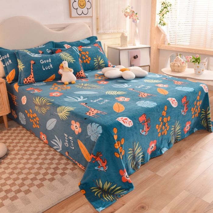 91家纺网 家纺一手货源 找家纺 甜之梦家纺 2025新款印花牛奶绒单品床单可定制任何尺寸 动物乐园