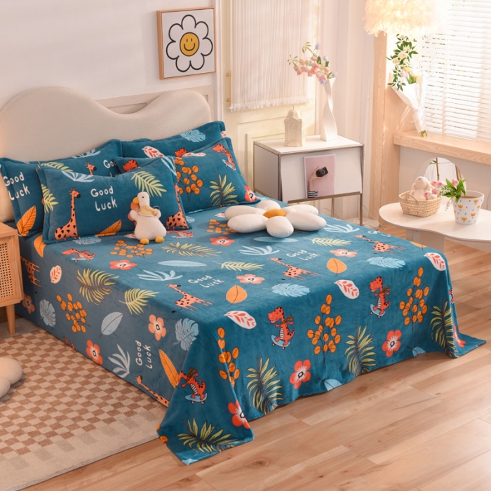 91家纺网 家纺一手货源 找家纺 甜之梦家纺 2025新款印花牛奶绒单品床单可定制任何尺寸 动物乐园