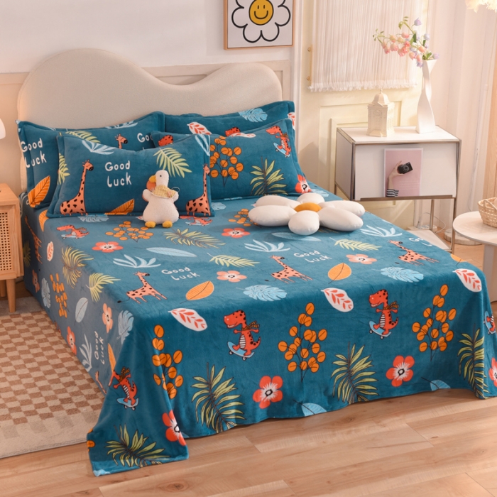 91家纺网 家纺一手货源 找家纺 甜之梦家纺 2025新款印花牛奶绒单品床单可定制任何尺寸 动物乐园