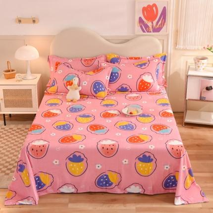 甜之梦家纺  2025新款印花牛奶绒单品床单可定制任何尺寸 粉红草莓