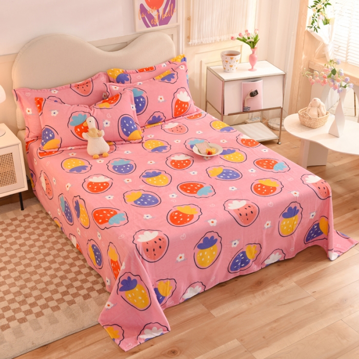 91家纺网 家纺一手货源 找家纺 甜之梦家纺  2025新款印花牛奶绒单品床单可定制任何尺寸  粉红草莓