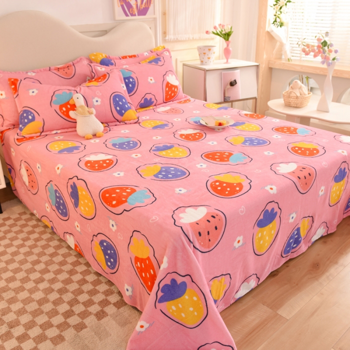 91家纺网 家纺一手货源 找家纺 甜之梦家纺  2025新款印花牛奶绒单品床单可定制任何尺寸  粉红草莓