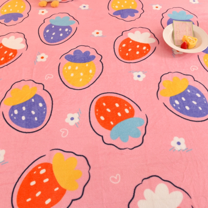 91家纺网 家纺一手货源 找家纺 甜之梦家纺  2025新款印花牛奶绒单品床单可定制任何尺寸  粉红草莓