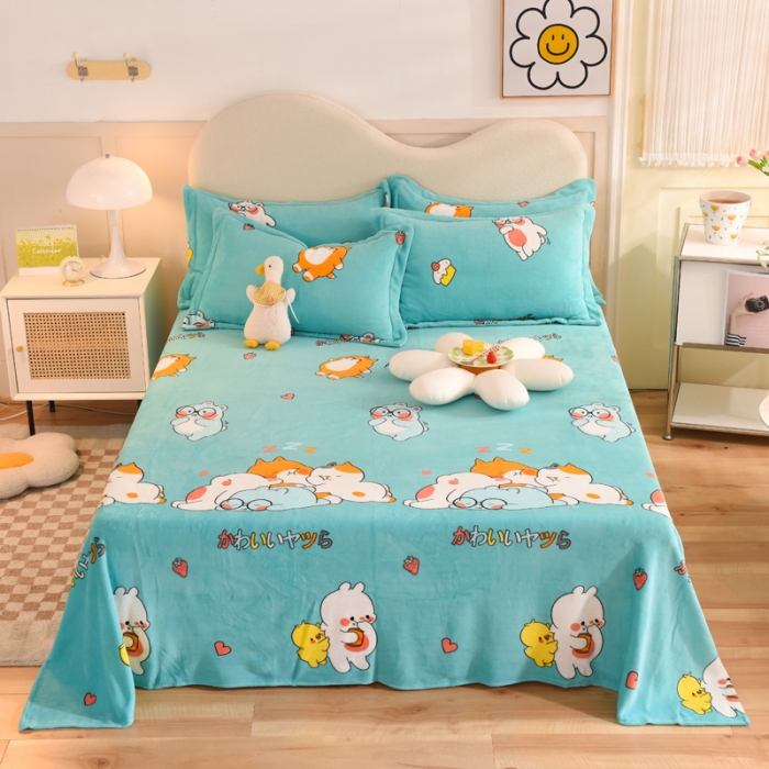 91家纺网 家纺一手货源 找家纺 甜之梦家纺  2025新款印花牛奶绒单品床单可定制任何尺寸  乖乖熊