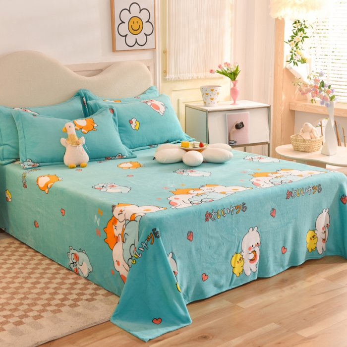 91家纺网 家纺一手货源 找家纺 甜之梦家纺  2025新款印花牛奶绒单品床单可定制任何尺寸  乖乖熊