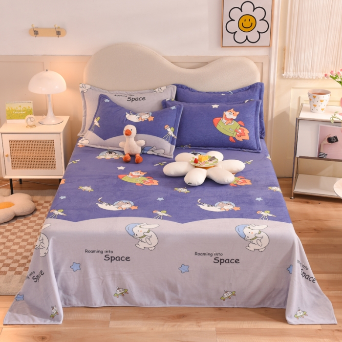 91家纺网 家纺一手货源 找家纺 甜之梦家纺  2025新款印花牛奶绒单品床单可定制任何尺寸  猫星球