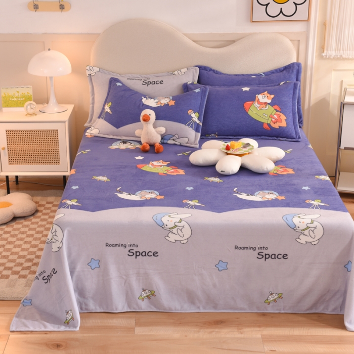 91家纺网 家纺一手货源 找家纺 甜之梦家纺  2025新款印花牛奶绒单品床单可定制任何尺寸  猫星球